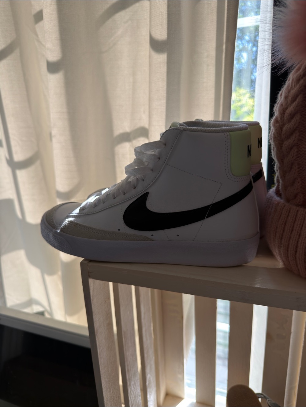 Nike blazers White High-Top Sneakers with Black Swoosh and Pale Yellow Heel